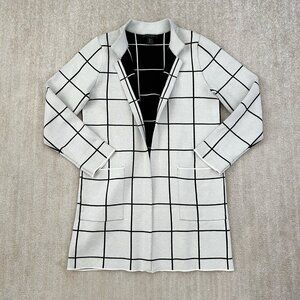 Tahari Plaid Long Cardigan Sweater Jacket L